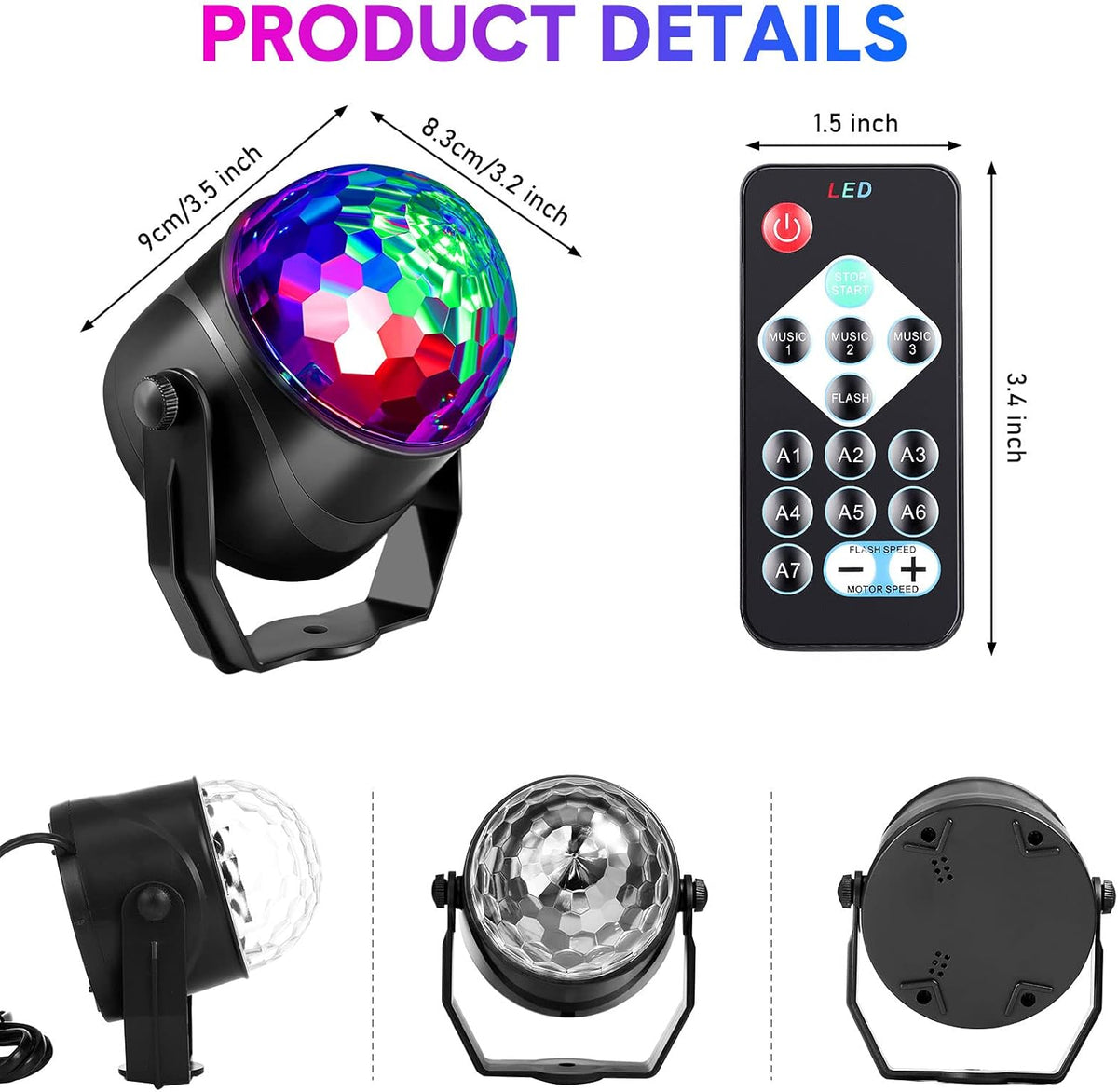 Hortsun 6 Pack Disco Ball Party Lights Sound Activated with Remote
