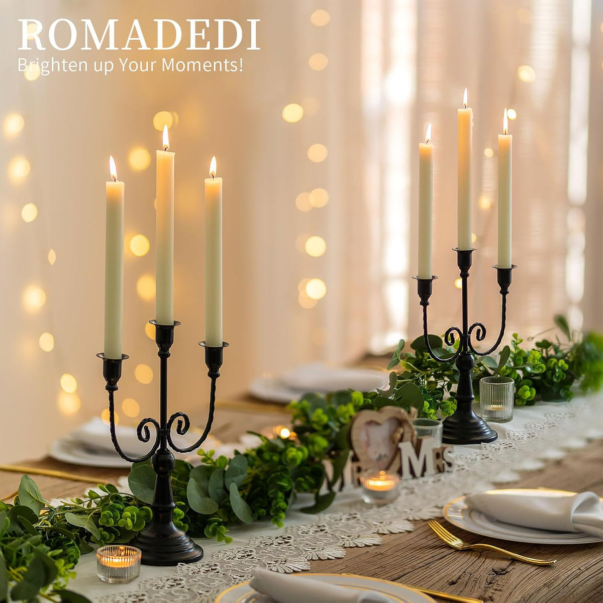 Romadedi Halloween Candelabra, Black 3-Arm Candle Holders Bulk, Set of 6