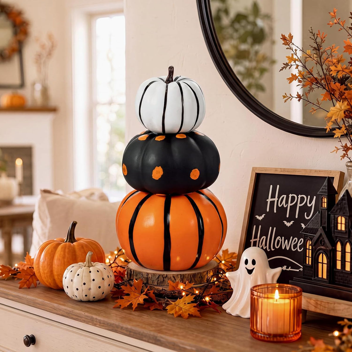 Marsui 2 Set 11.8'' Helloween Stacked Pumpkins Decoration