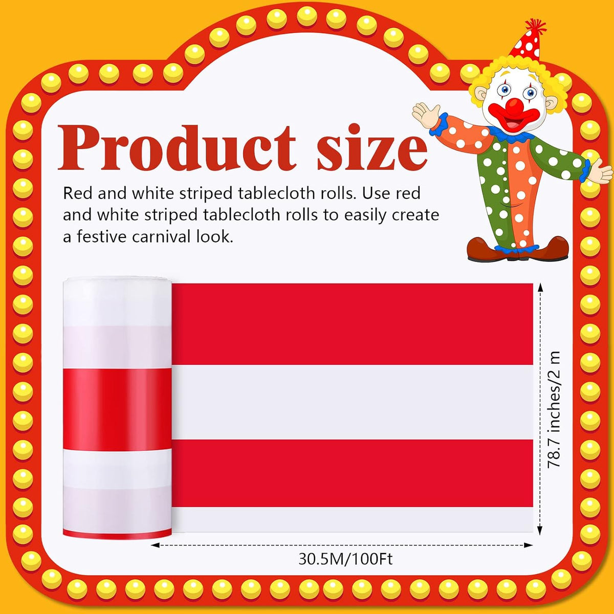 Ctosree Red and White Striped Tablecloth Roll 100 Ft Plastic Carnival