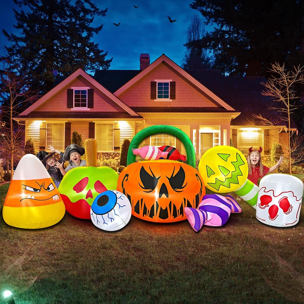 10 FT Halloween Inflatable Blow up Outdoor Decorations Pumpkin Ghost Combo, H...