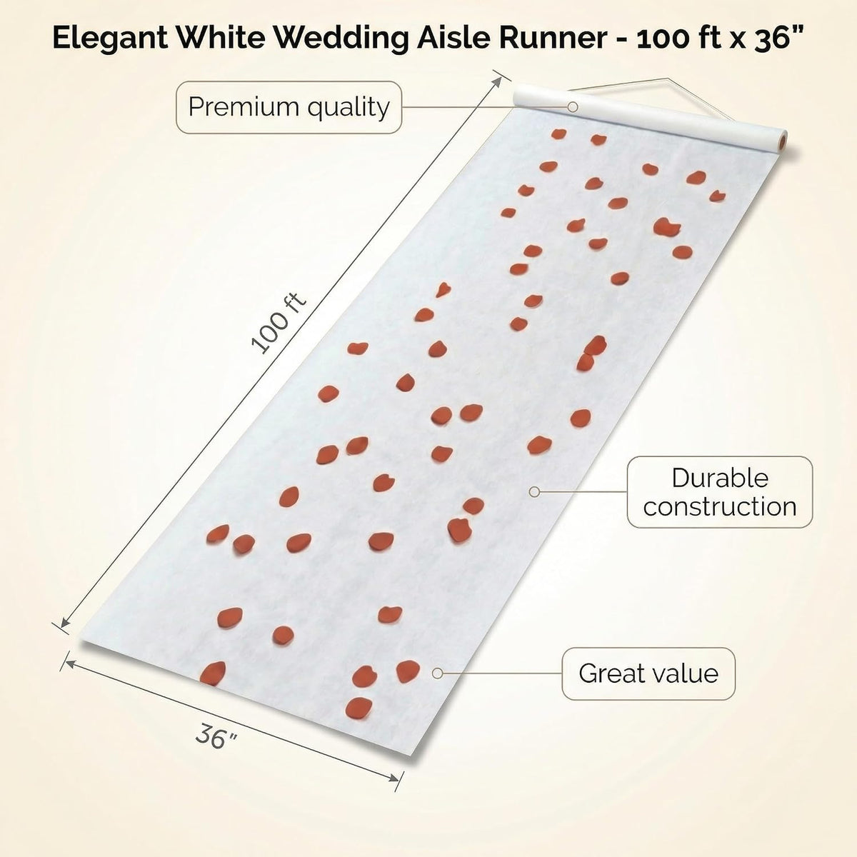 Elegant White Wedding Aisle Runner - 100 ft x 36" (1 Count) | Perfect fo...