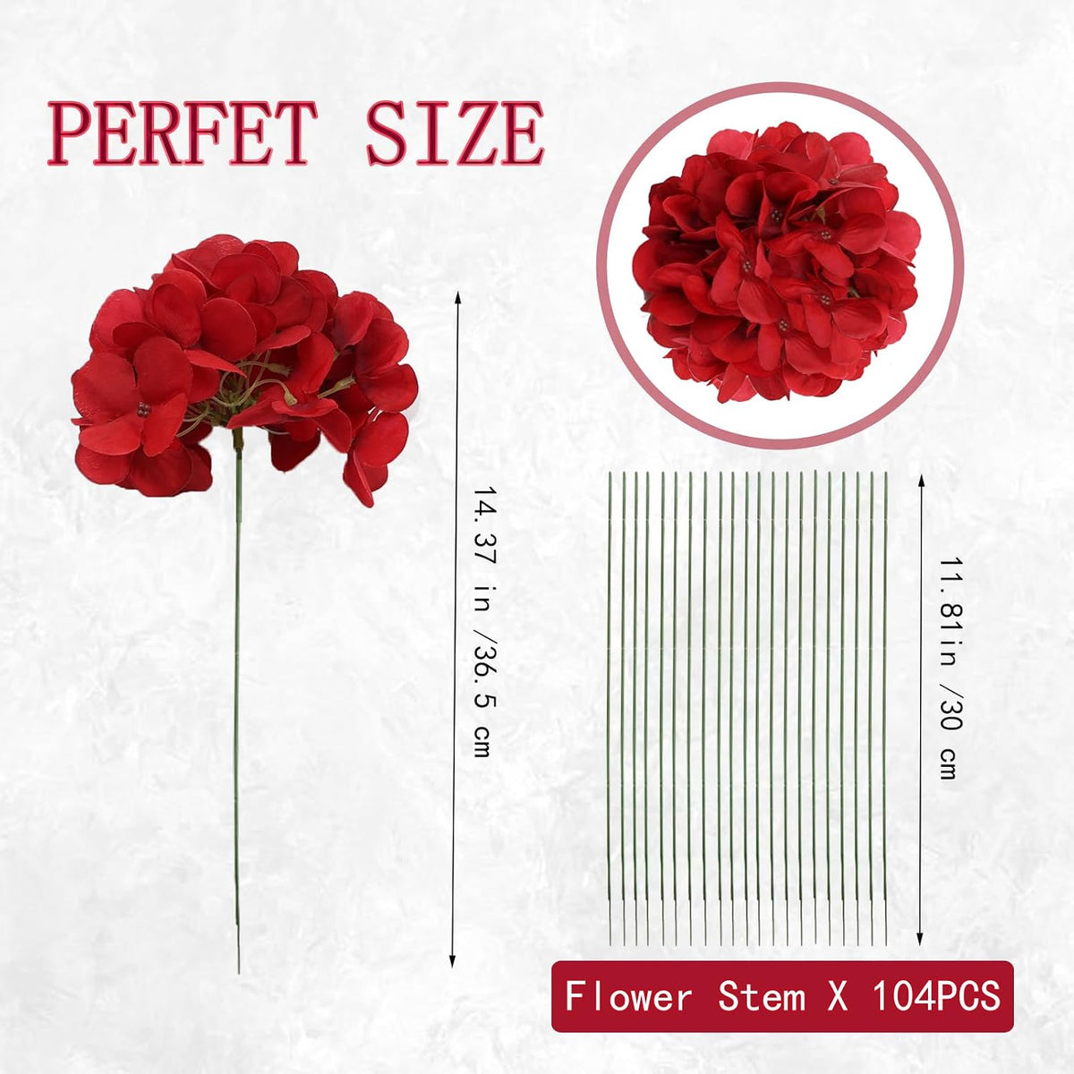 Red Hydrangea Artificial Flowers Silk Hydrangeas Bulk 104 PCS