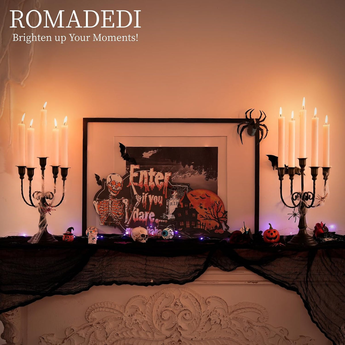 Romadedi Halloween Candelabra, Black 5-Arm Candle Holder 11.8", Set of 6