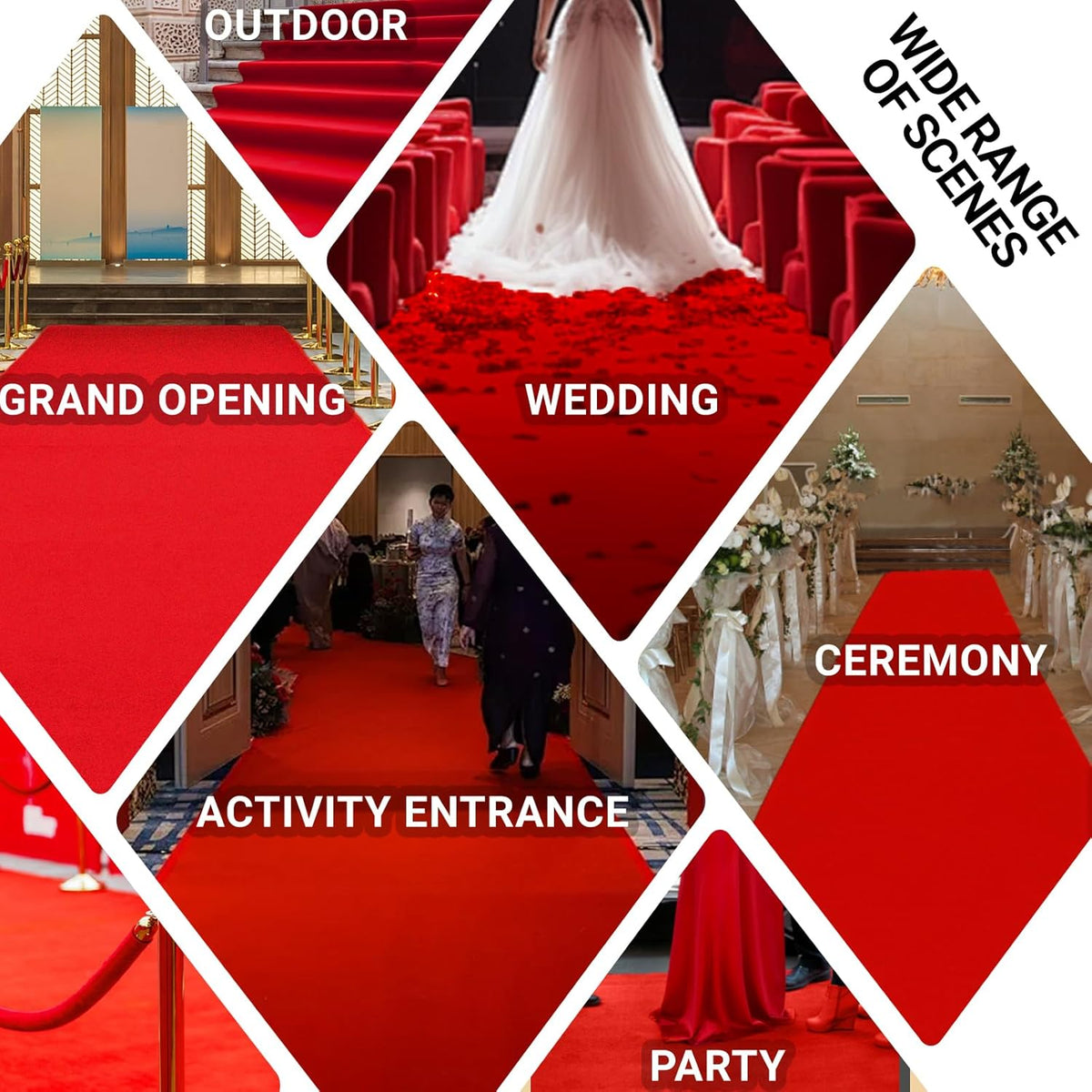 Extra Thick Red Carpet Runner for Party Felt Non-Slip Rubber Backed Aisle Run...