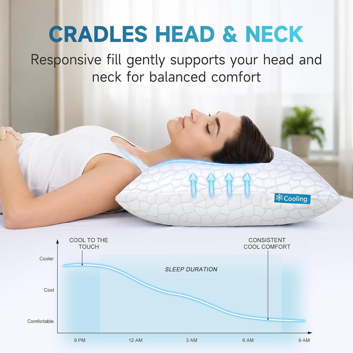 QUTOOL Cooling Pillow for Sleeping, CertiPUR-US Shredded Memory Foam Queen Pi...