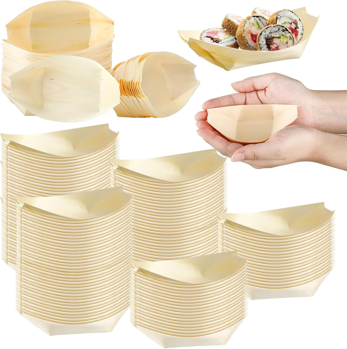 Hoolerry 500 Pcs Disposable Bamboo Boat Plates for Sushi Serving Tray Bar