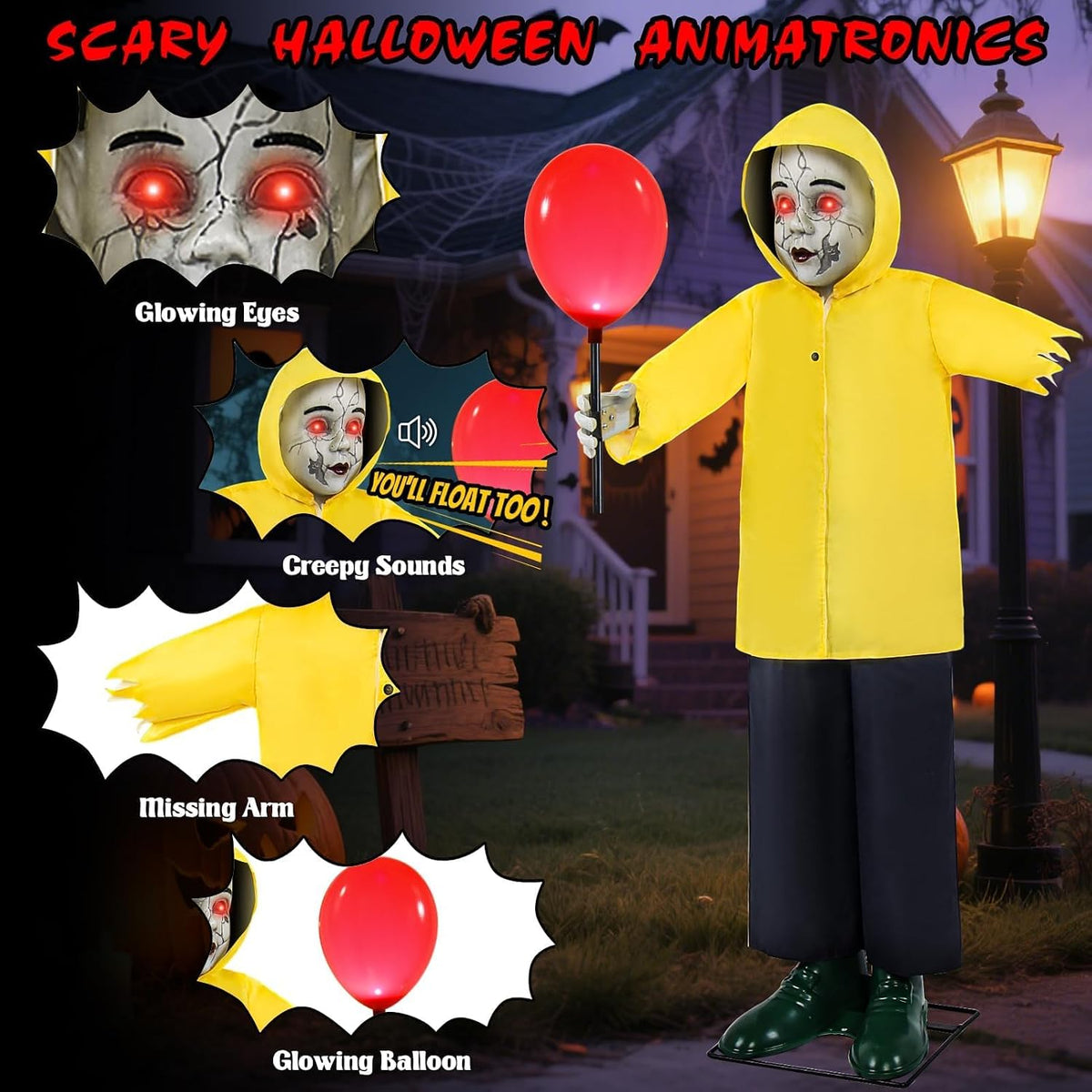 Halloween Animatronics Decorations 4FT Life Size Animated Props