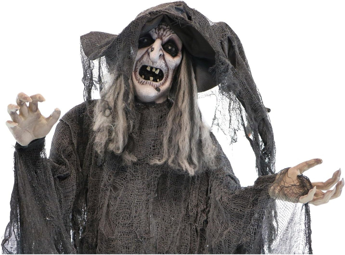 Haunted Hill Farm Life-Size Animatronic Scary Talking Witch with Touch Activa...