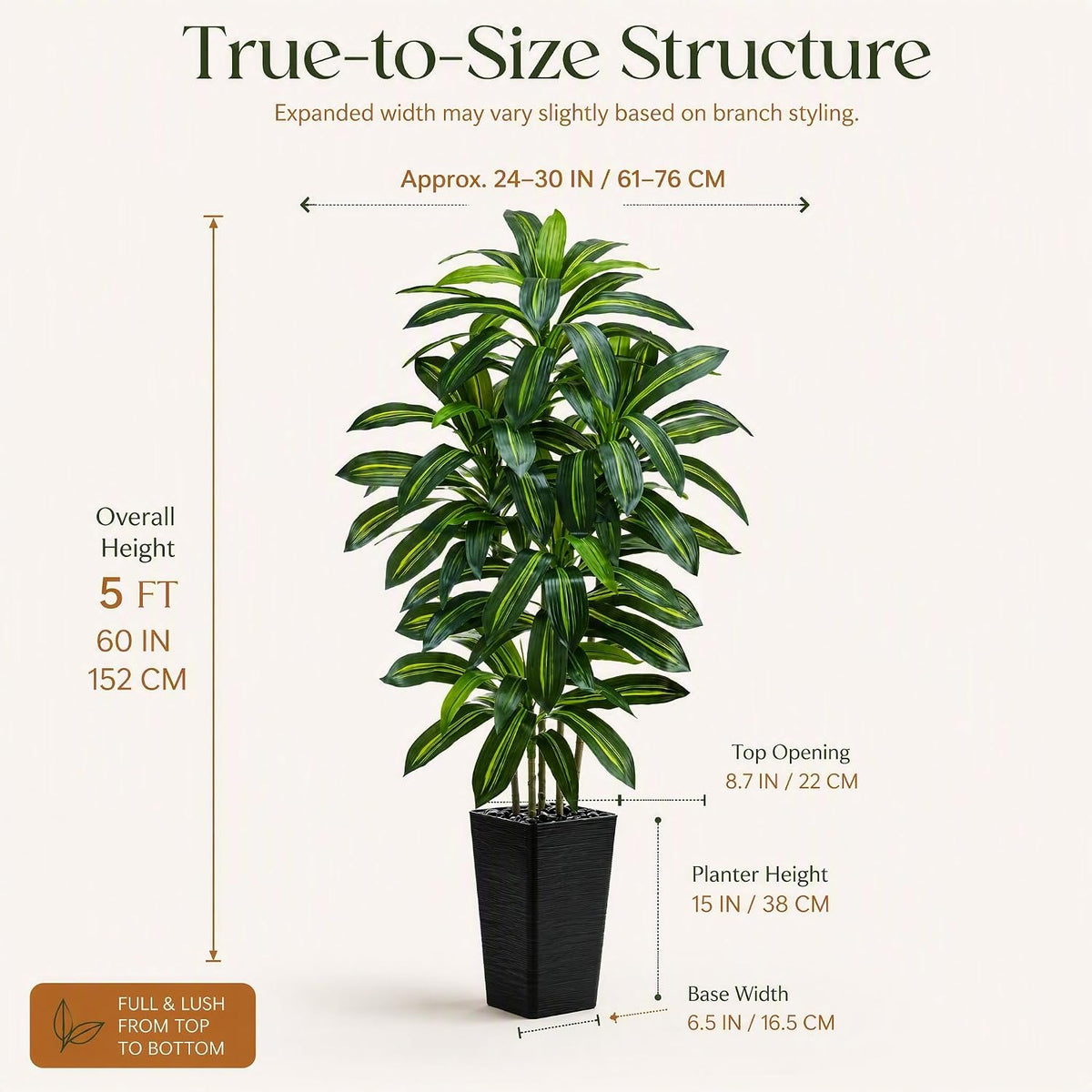 Artificial Dracaena Tree: 5FT Fake Plants Silk Faux Trees(Black Pot)