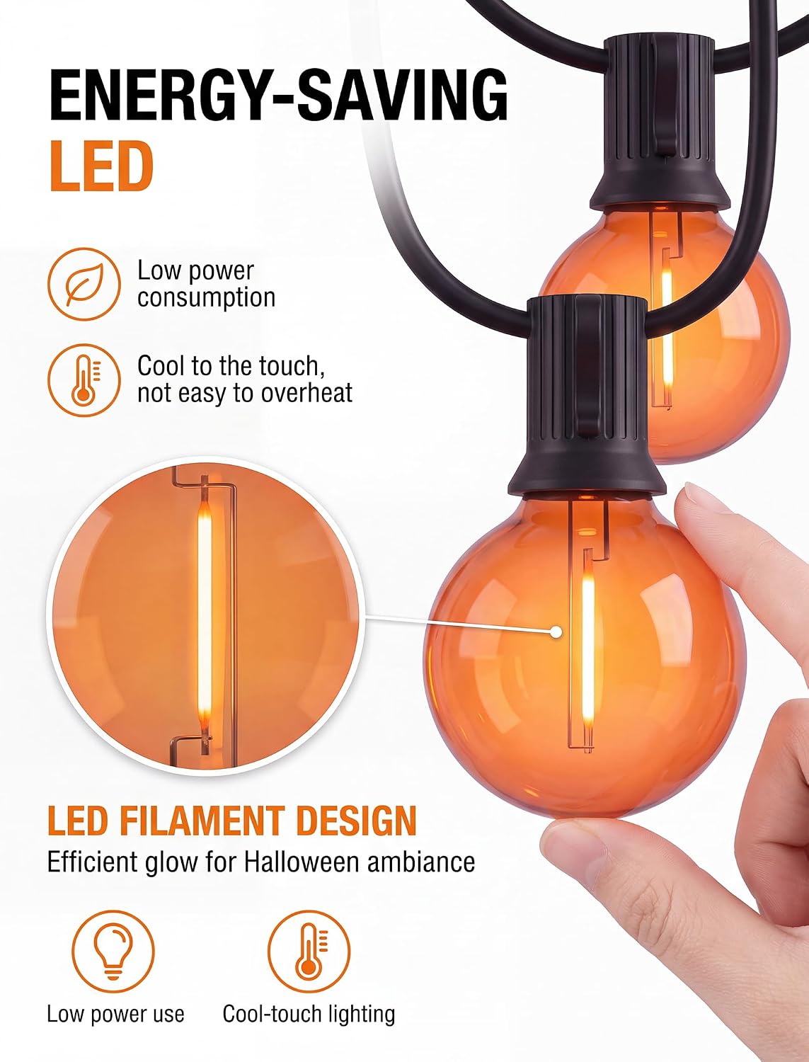 50FT G40 LED Halloween String Lights Outdoor, Orange Halloween Decorative Lig...