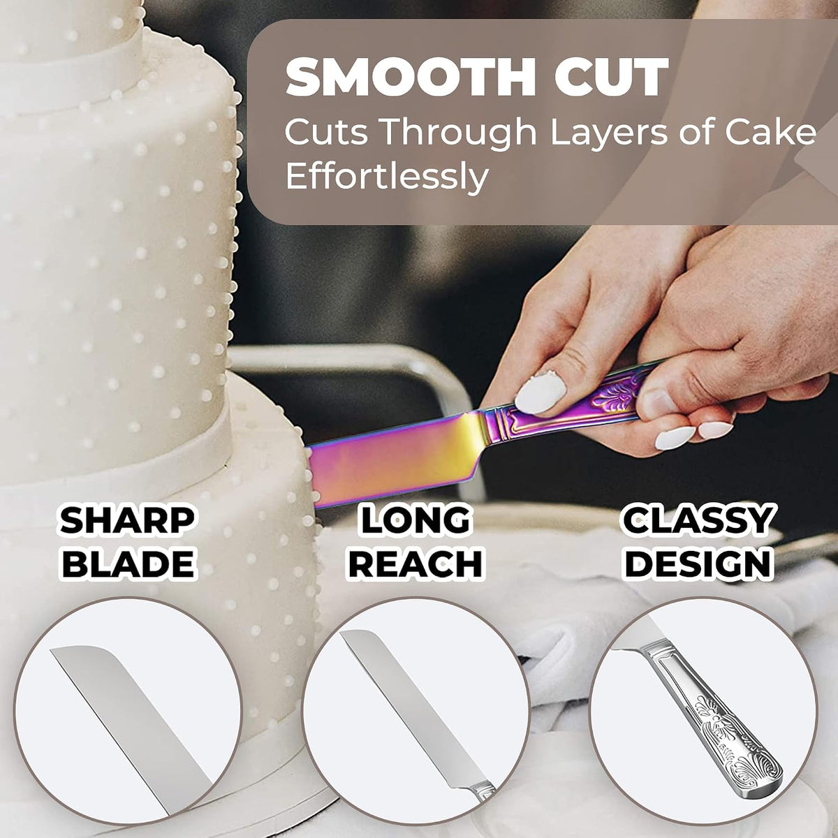 Orblue Wedding Cake Knife and Server Set - Premium, Beautifully Engraved Cutt...