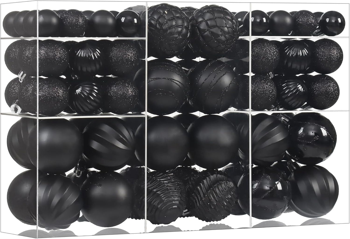 100Pcs Black Christmas Ball Ornaments Set, Assorted Shatterproof Christmas Or...
