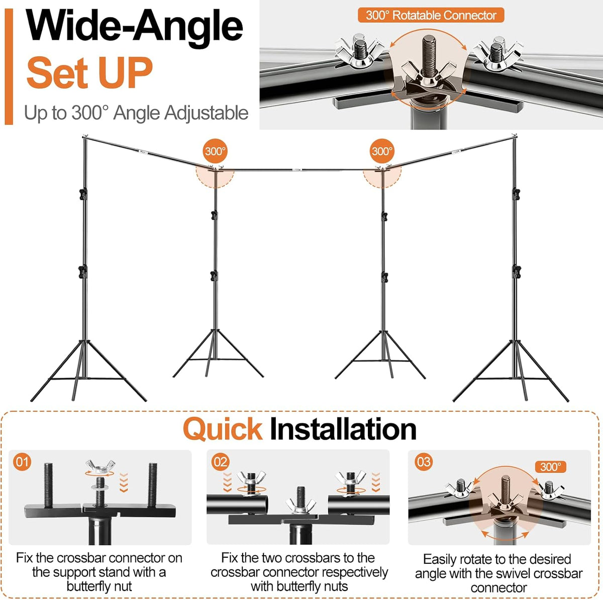 FUDESY Backdrop Stand Heavy Duty, 10x30ft Adjustable Photo Backdrop Stand