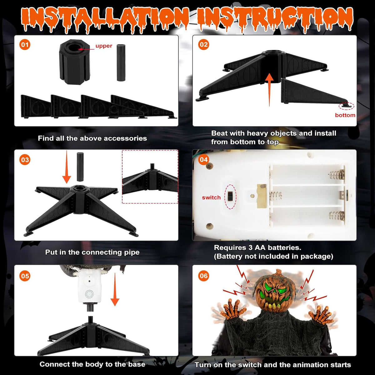 QEQEKAKA Halloween Animatronics Decorations Animated Pumpkin with Sound
