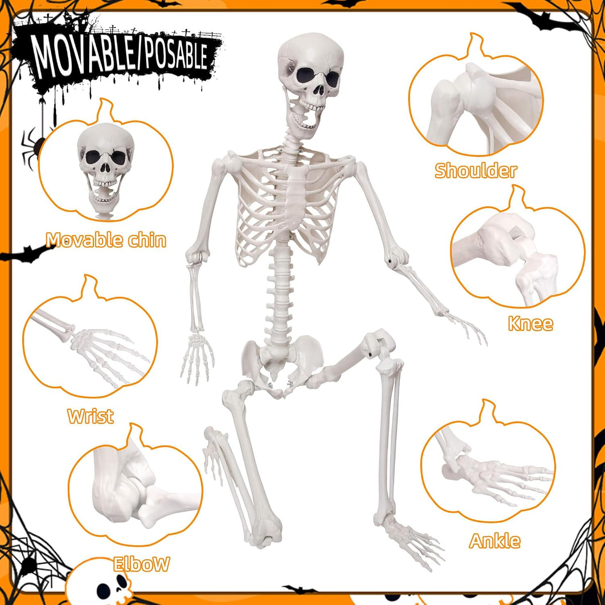 Lodou 5.9Ft/180cm Life Size Giant Skeleton Poseable Plastic Skeleton for Hall...