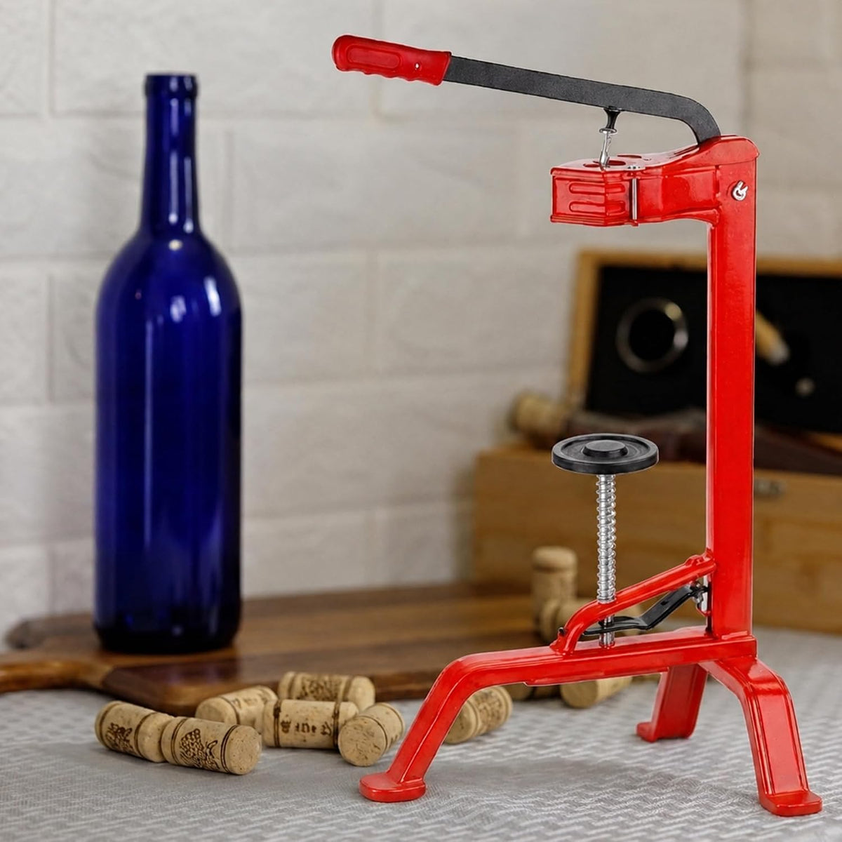 Italian Floor Wine Corker for Bottling, Adjustable Plunger and Grip Handle