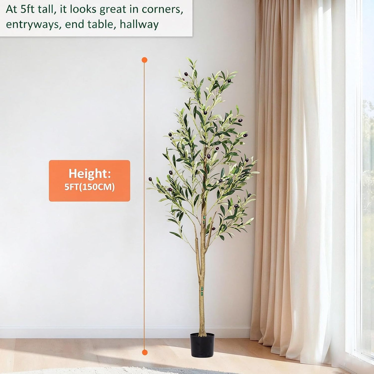 5ft Artificial Olive Trees Indoor, Faux Olive Tree with Natural Wood