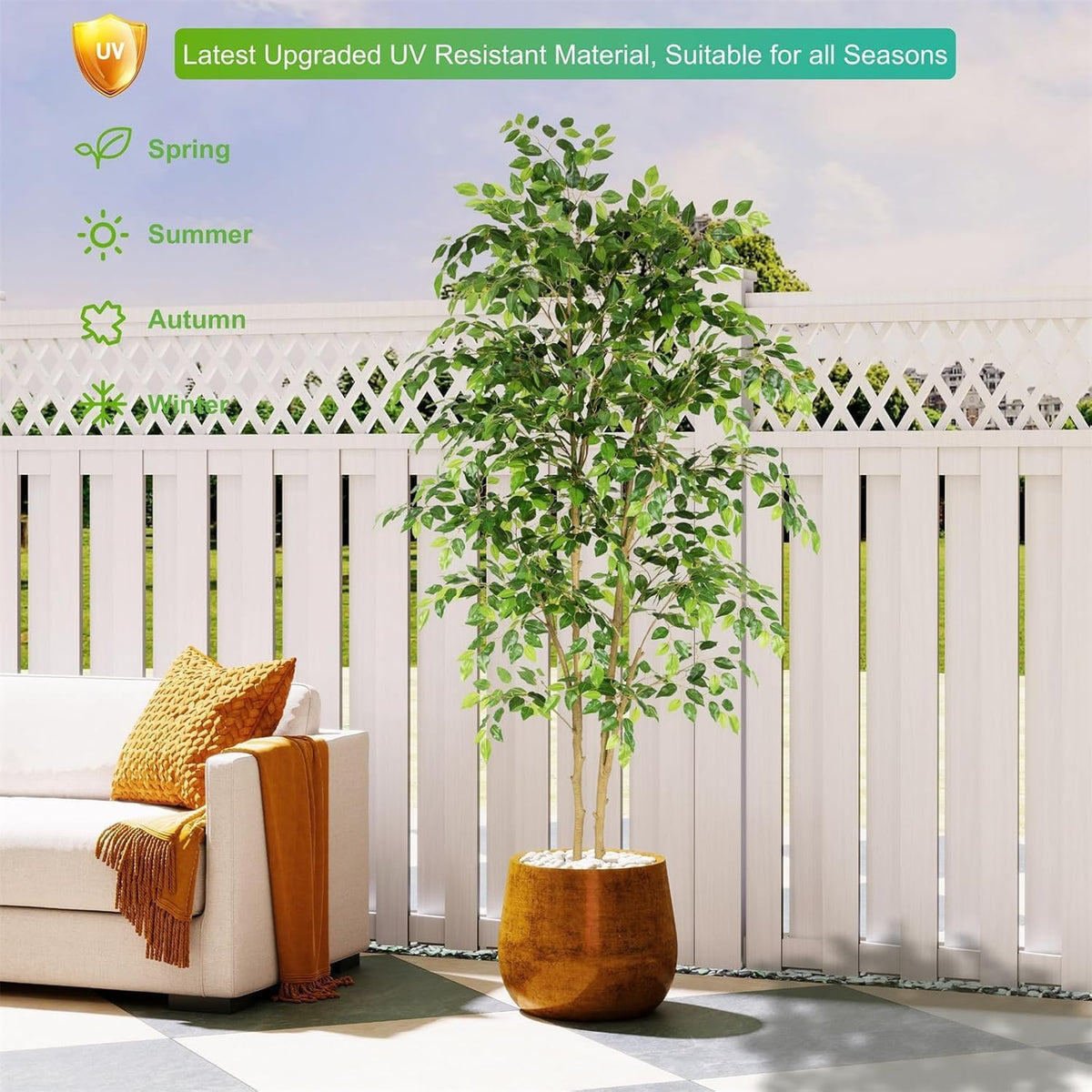 Nafresh Tall UV Resistant Ficus Tree Artificial,6ft(72in) Faux Ficus Tree wit...
