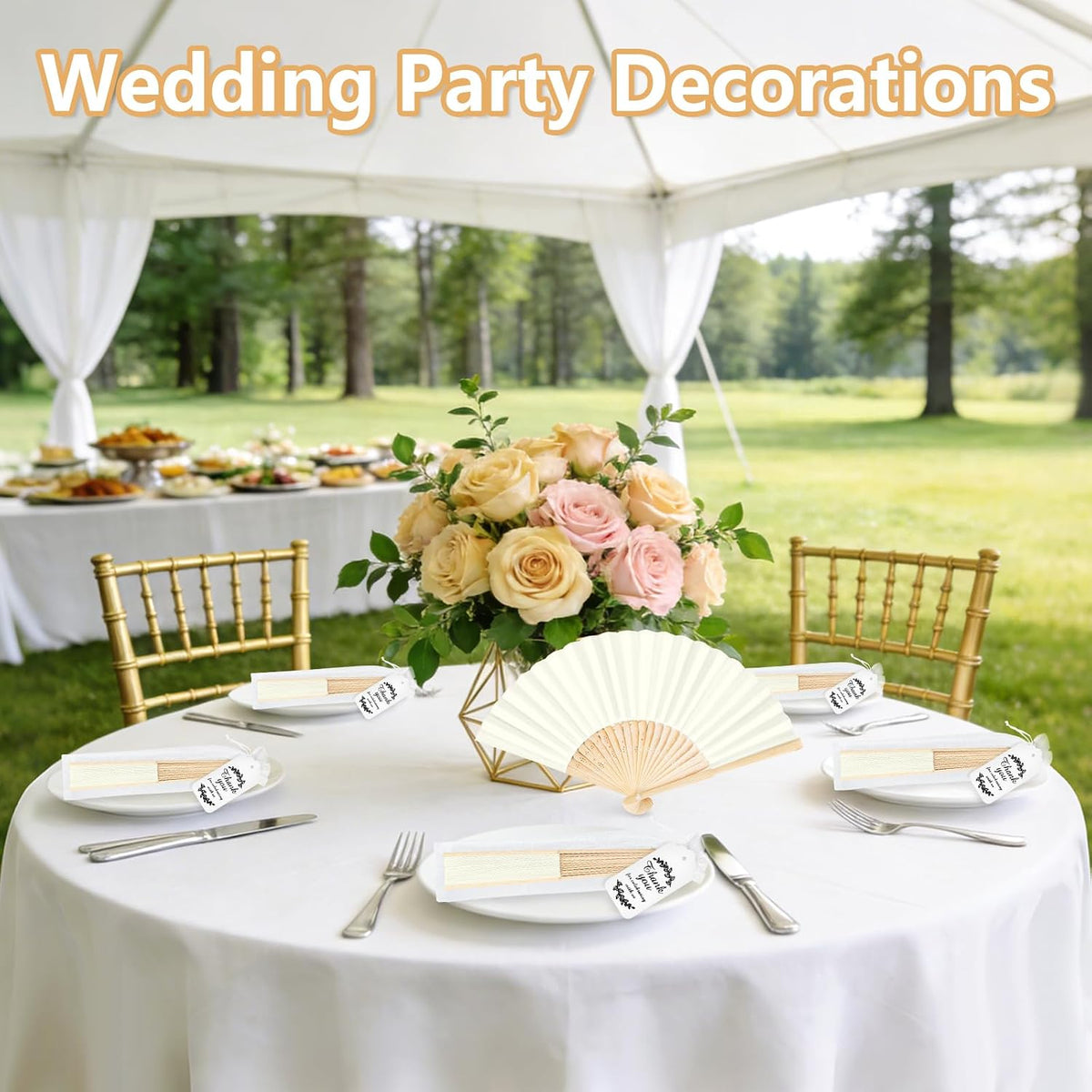 50Set Wedding Hand Fans Party Favors Cream Paper Folding Handheld Fans Bulk, ...