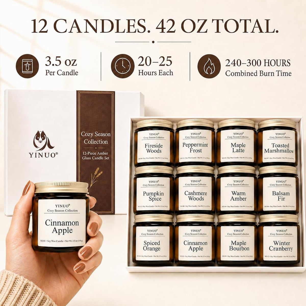 YINUO Fall & Winter Scented Candles for Home, 12 Pack Gift Set, 3.5 oz Each