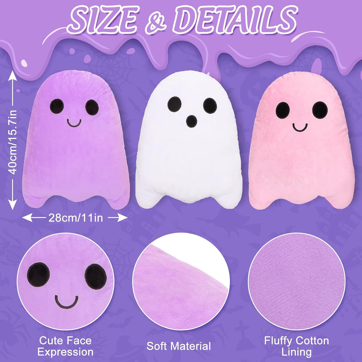 Whaline 3Pcs Halloween Pillows Cute Ghost Shaped Throw Pillow Colorful Ghost ...