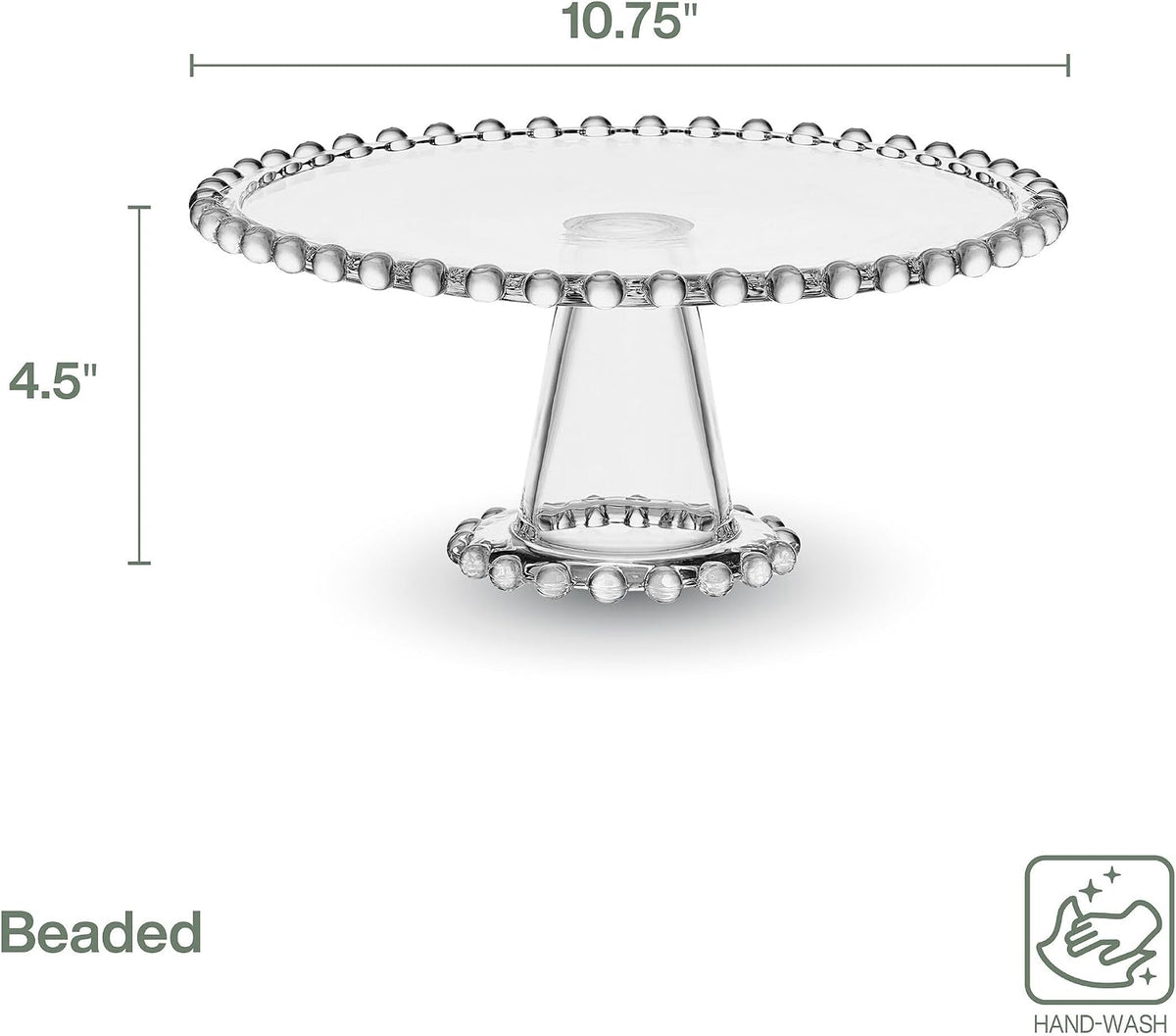 Fitz & Floyd Beaded Large Glass Cake Stand, 10.75 Inch Clear Glass Pedest...