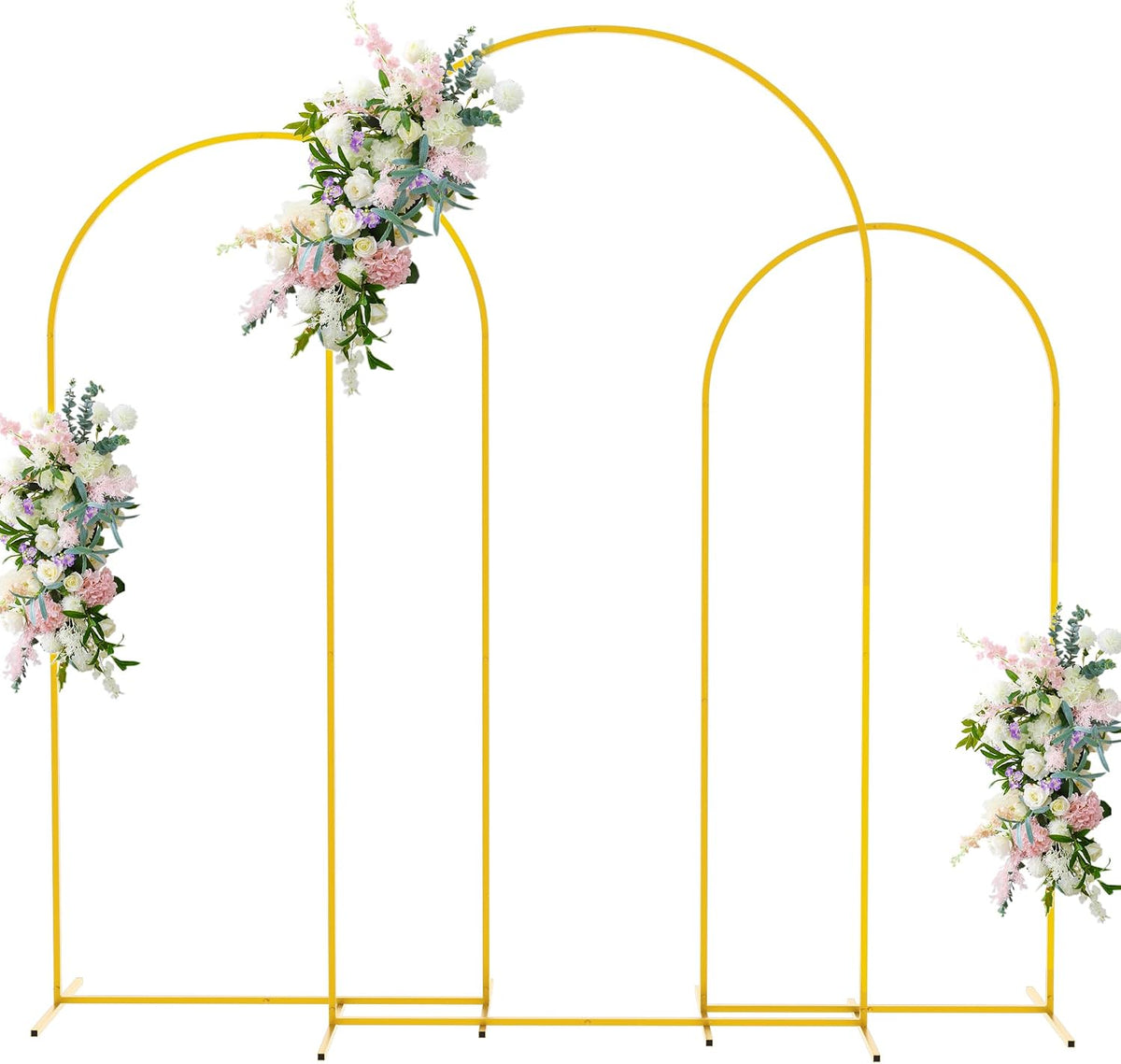Asee'm Wedding Arch Backdrop Stand Set of 3 (7.2FT, 6.6FT, 6FT) Gold Metal