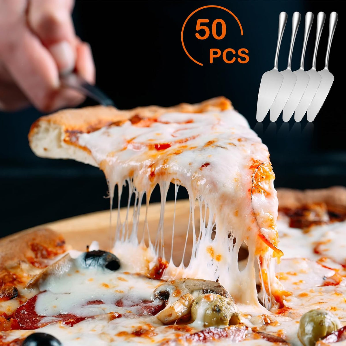 Baderke 50 Pcs Pie Server Pizza Cake Spatula Stainless Steel Serrated