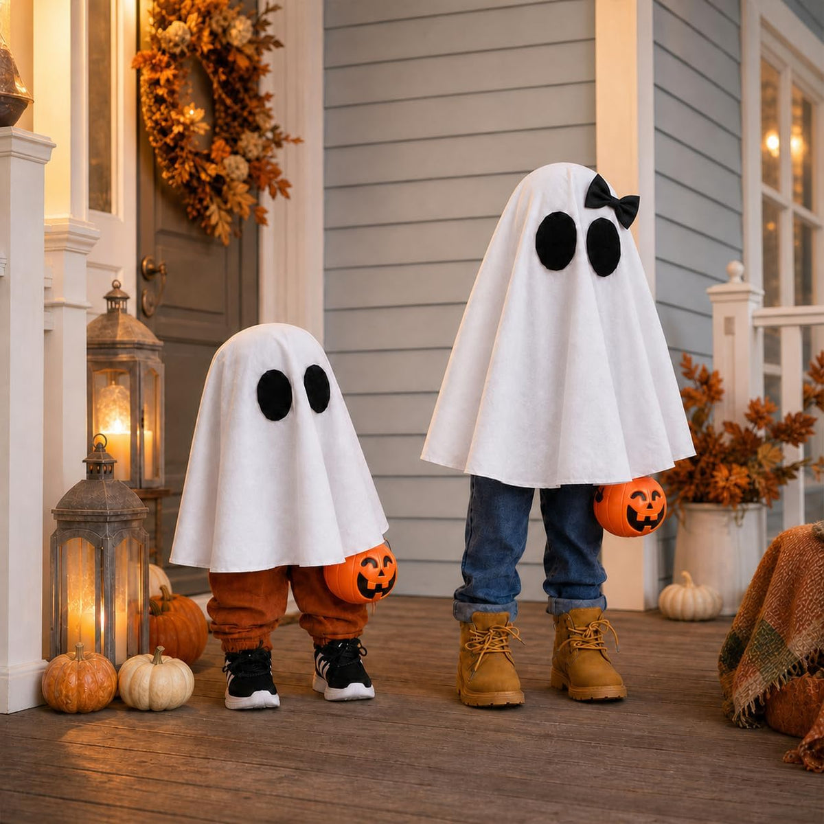 Halloween Decorations - 2 Pack Cute Standing Ghosts with Pumpkin Buckets - Sc...