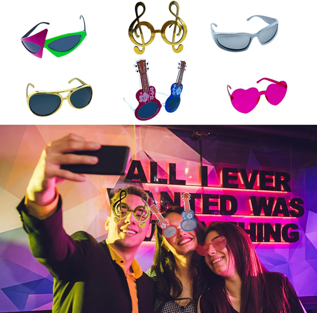50 Pcs Rock Party Photo Booth Props Set for Adults, Funny Rock Star Party Sun...