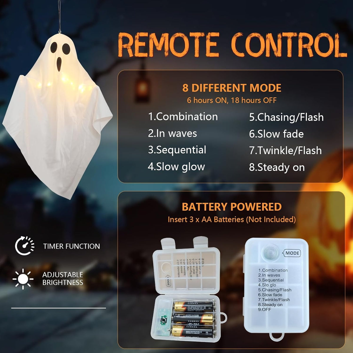 Halloween Hanging Ghost Decor Lights, Timer 8 Dynamic Lighting Modes Waterpro...
