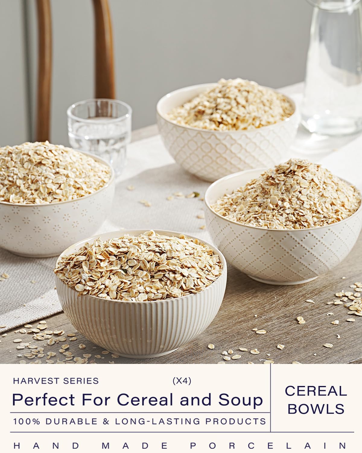 getstar Ceramic Soup Bowls, Big Cereal Bowl Set of 4 with Assorted Embossment...