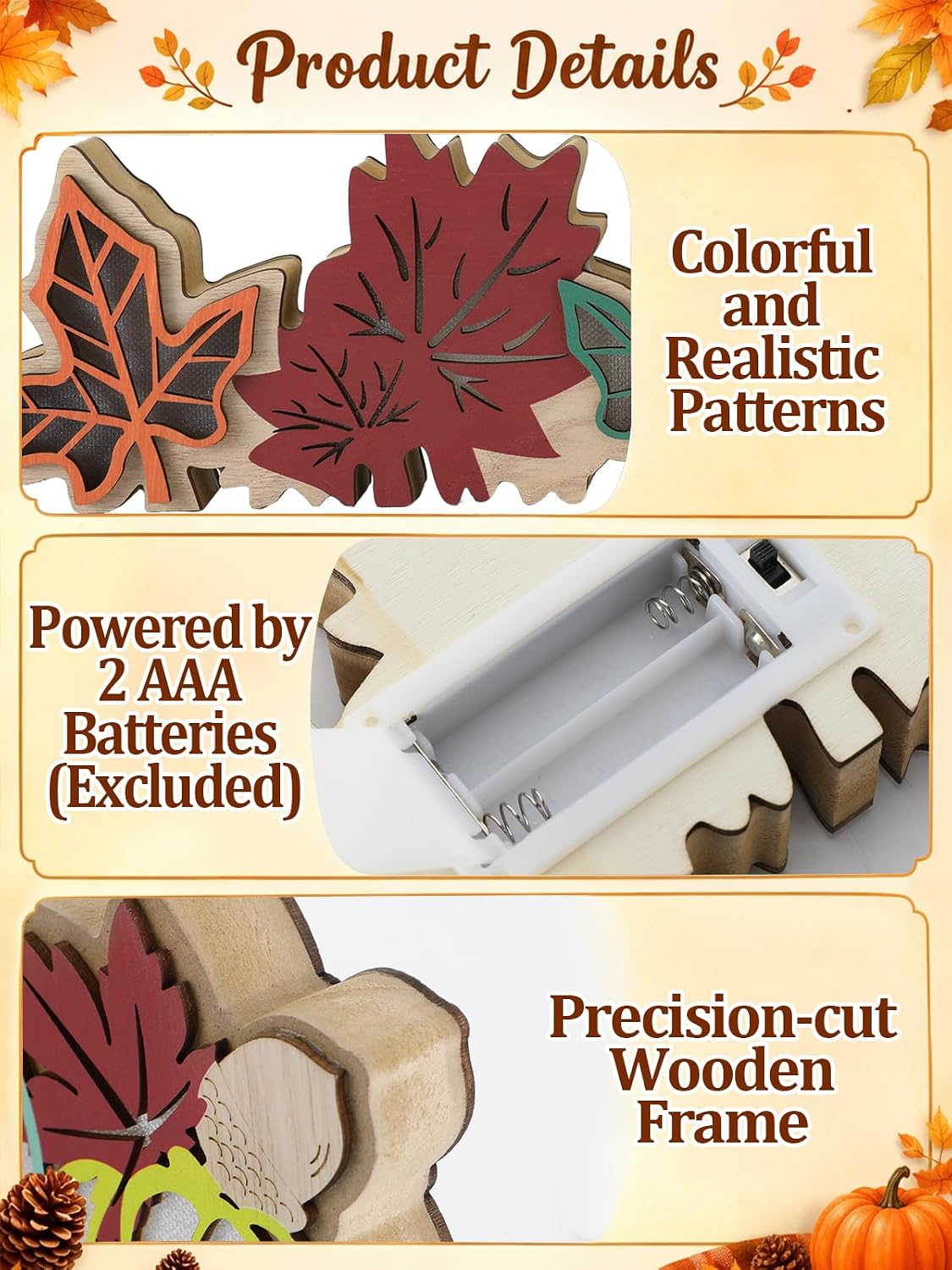 Bigmeta Lighted Wooden Pumpkin & Maple Leaves Decor for Thanksgiving