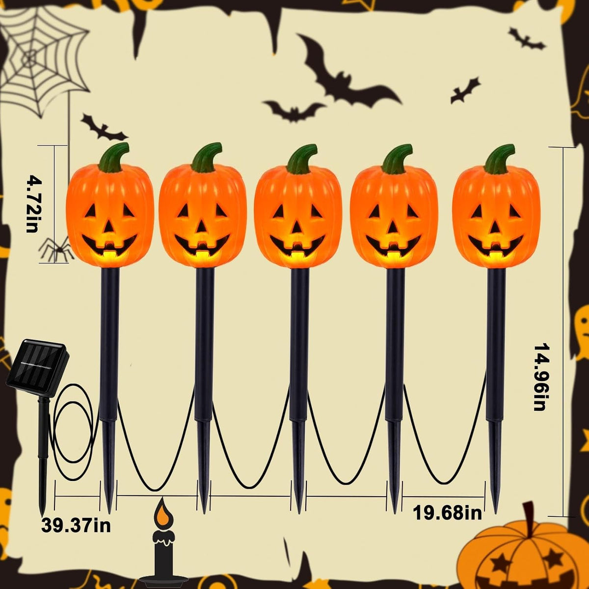 BRIGHTDECK Halloween Pumpkin Stake Lights, Set of 10 Decorative Solar Pumpkin...
