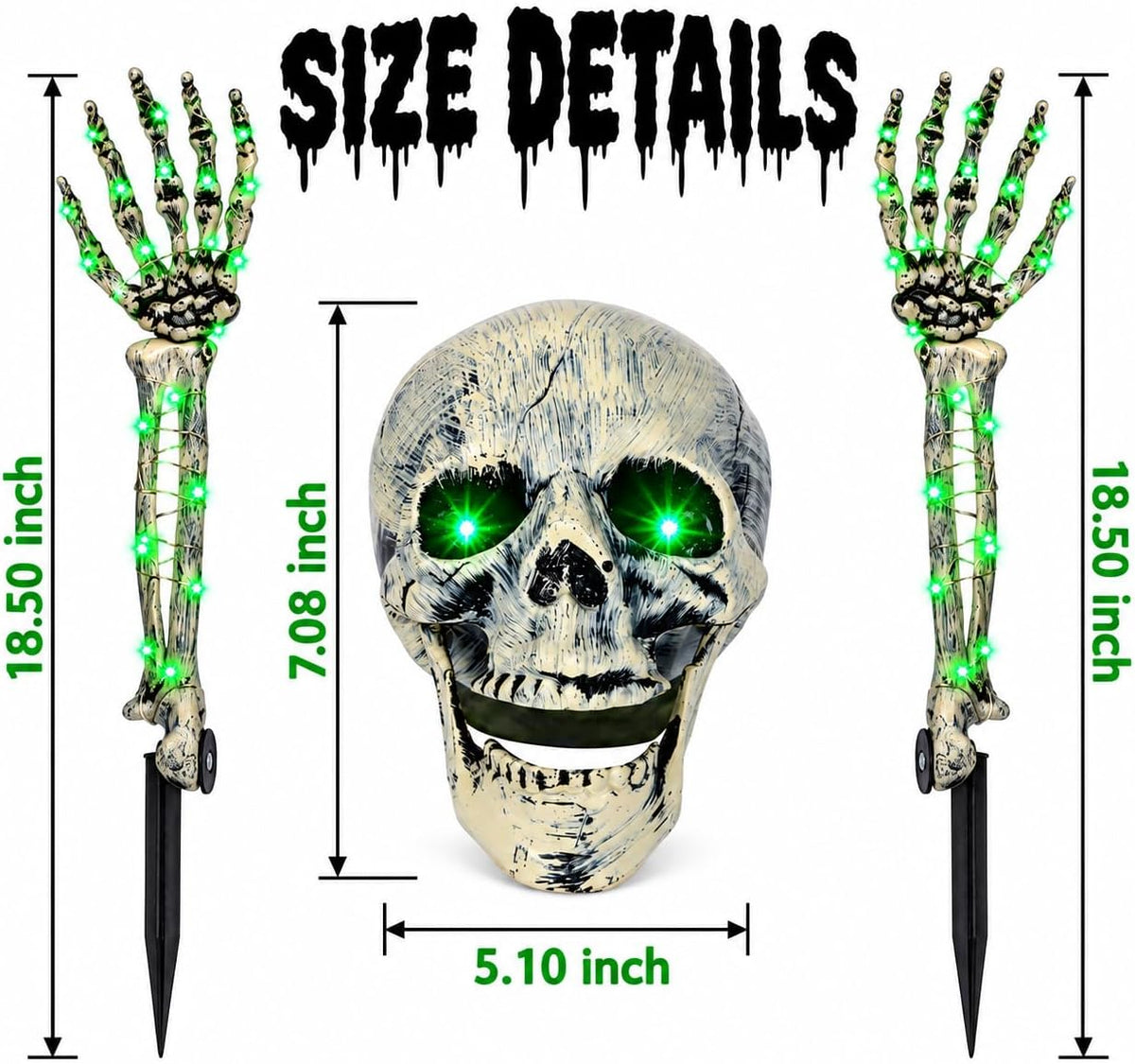 Halloween Skeleton Decorations Outdoor, Light Up Skull Head & Skeleton Ha...