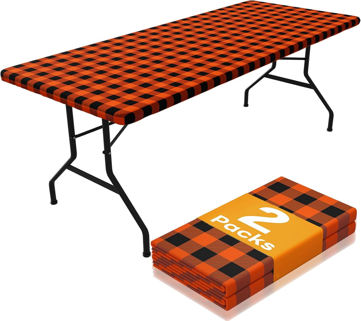 Smiry 8 Foot Picnic Table Cloth 2 Pack, Elastic Fitted Polyester Tablecloth