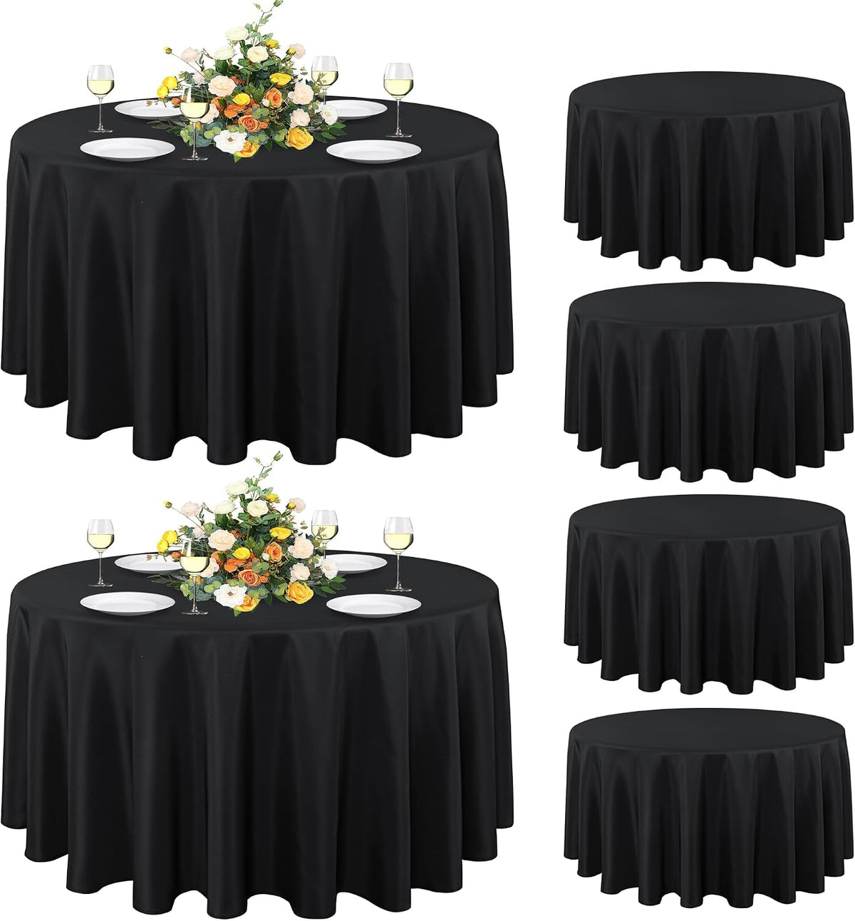 sancua 90 Inch Round Tablecloth Fit 30-72 Inch Tables, Black 6 Pack Circle