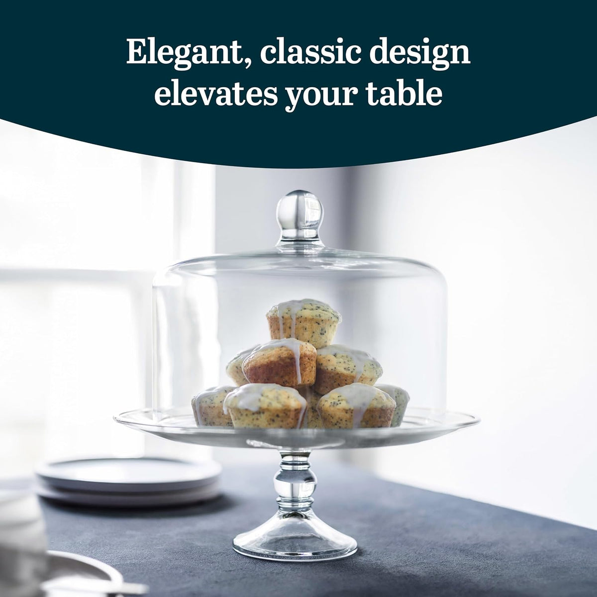 Libbey Selene Glass Cake Stand with Dome Lid, Footed Dessert Serving Dish