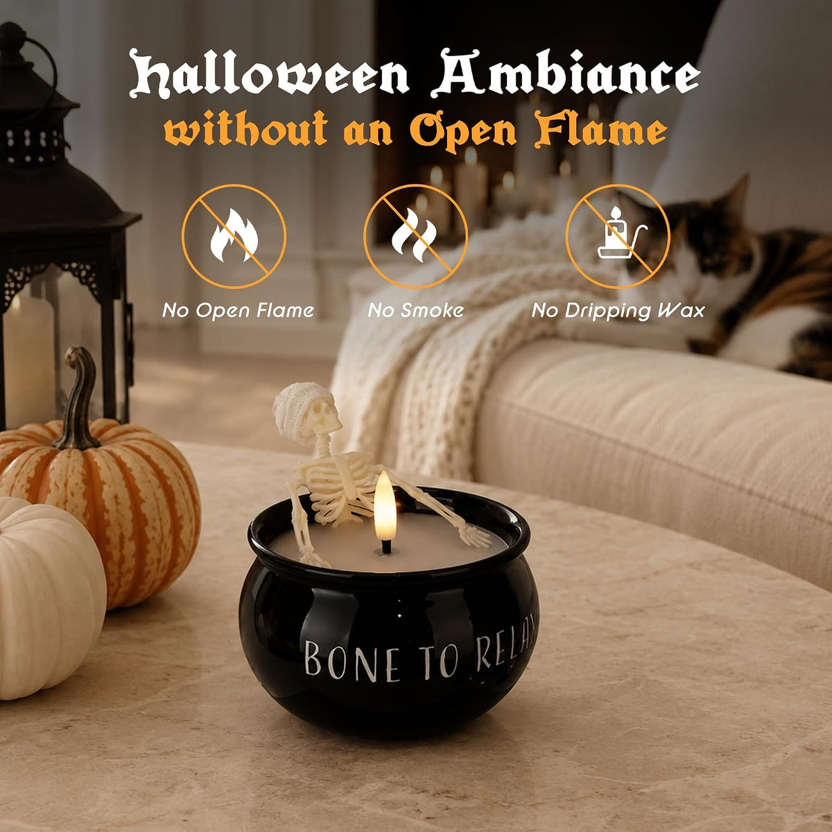 Halloween Flameless Candles 2 Pack, Skeleton Bath Battery Operated Decor