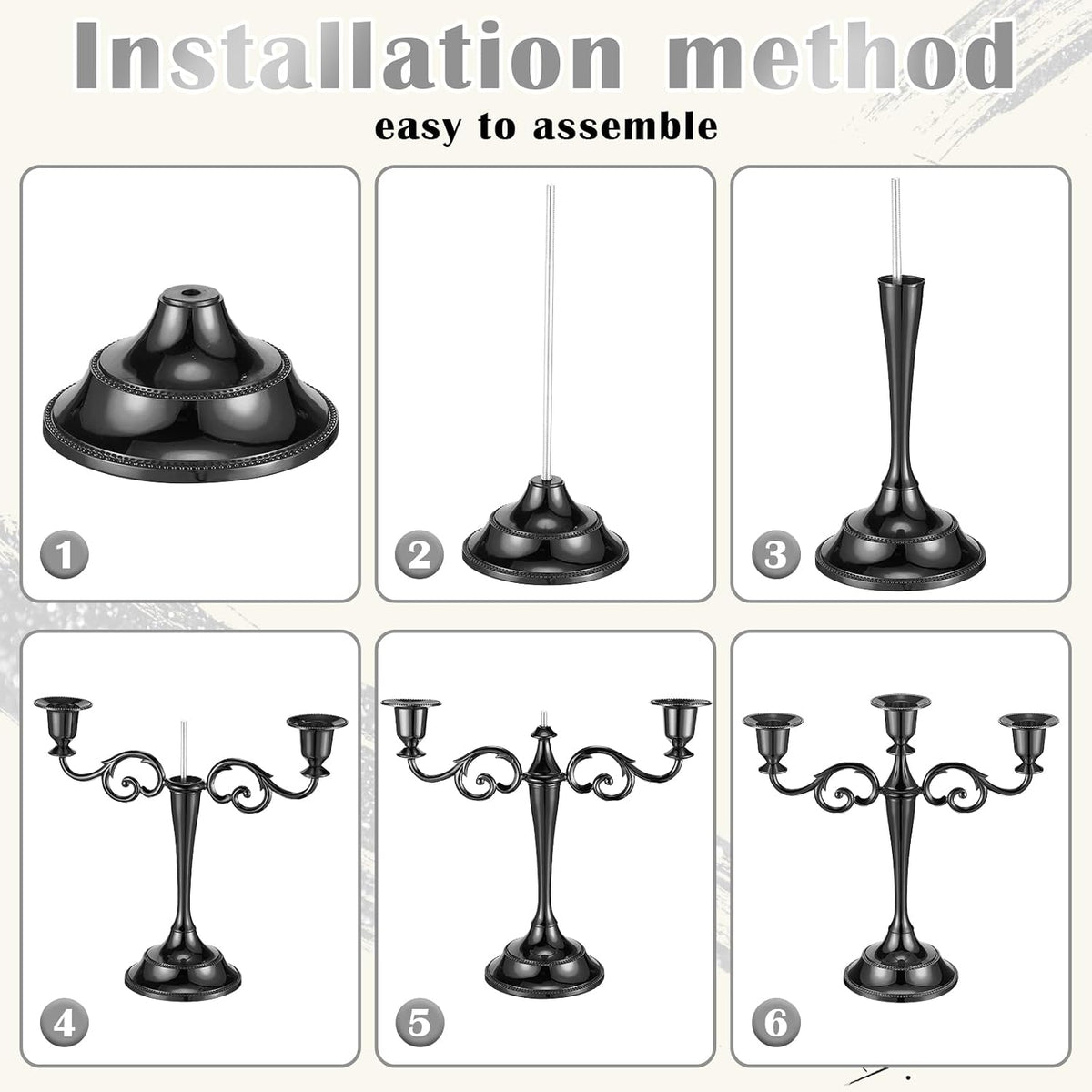 Dandat 2 Pcs 3 Arm Metal Candelabra Black Candlestick Holders 10 Inch