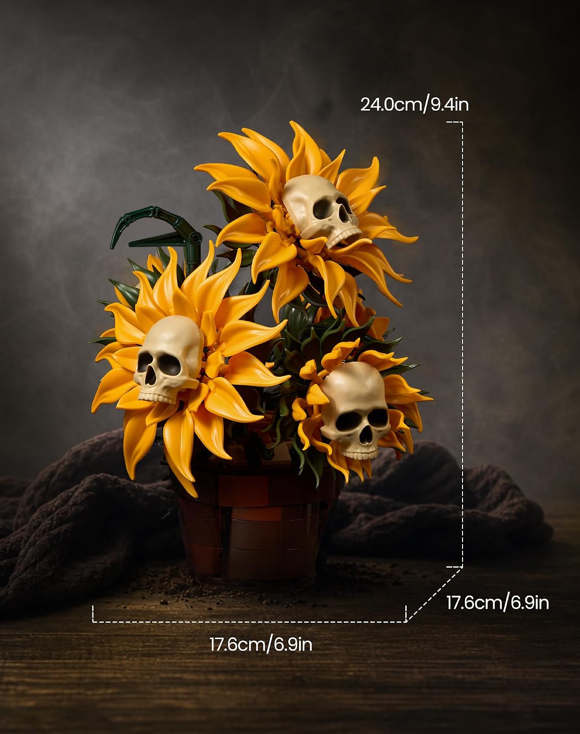 Gothic Skull Sunflower Potted Halloween Building Set for Adults