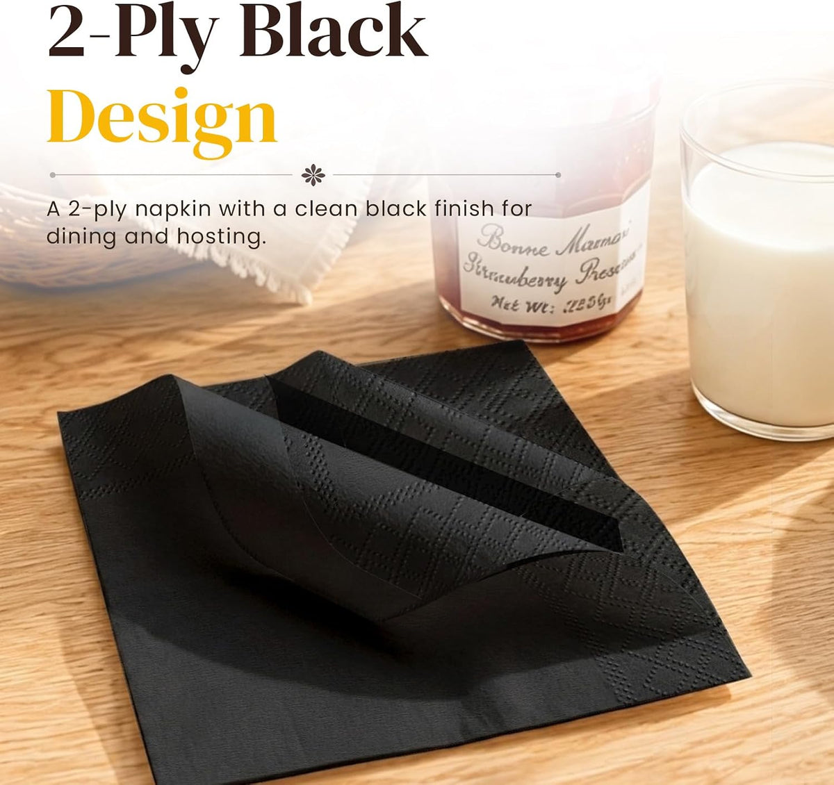 600 Count Black 2-Ply Cocktail Napkins, 4.75 x 4.75 Inch Disposable Beverage ...