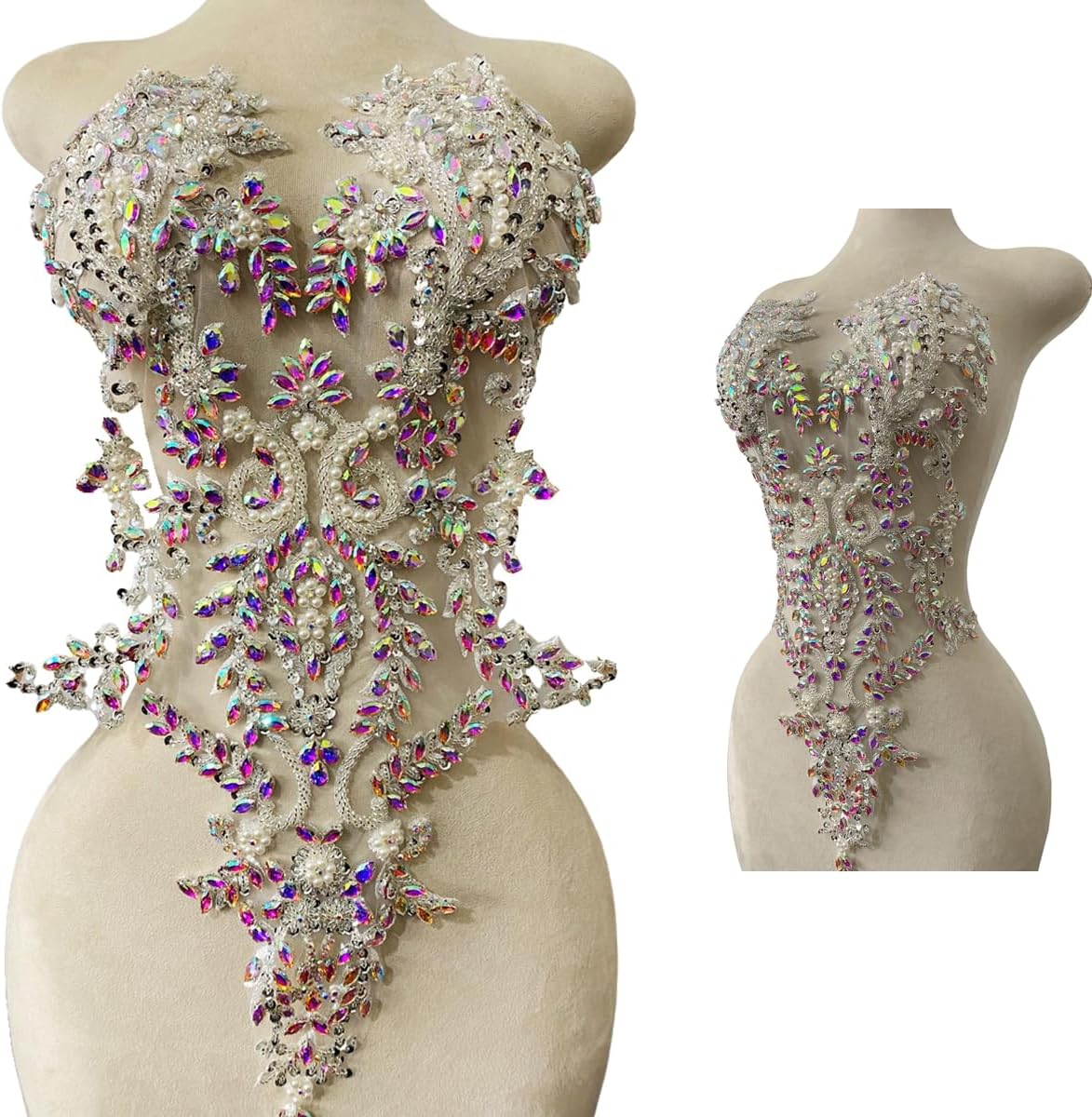 Handmade Bodice Rhinestones Applique Sewing Glass Beads Big Stones Crystal Tr...