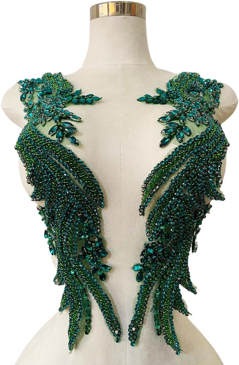 Handmade Rhinestones lace Appliques sew on Beads Trim Patches for Dress Cloth...