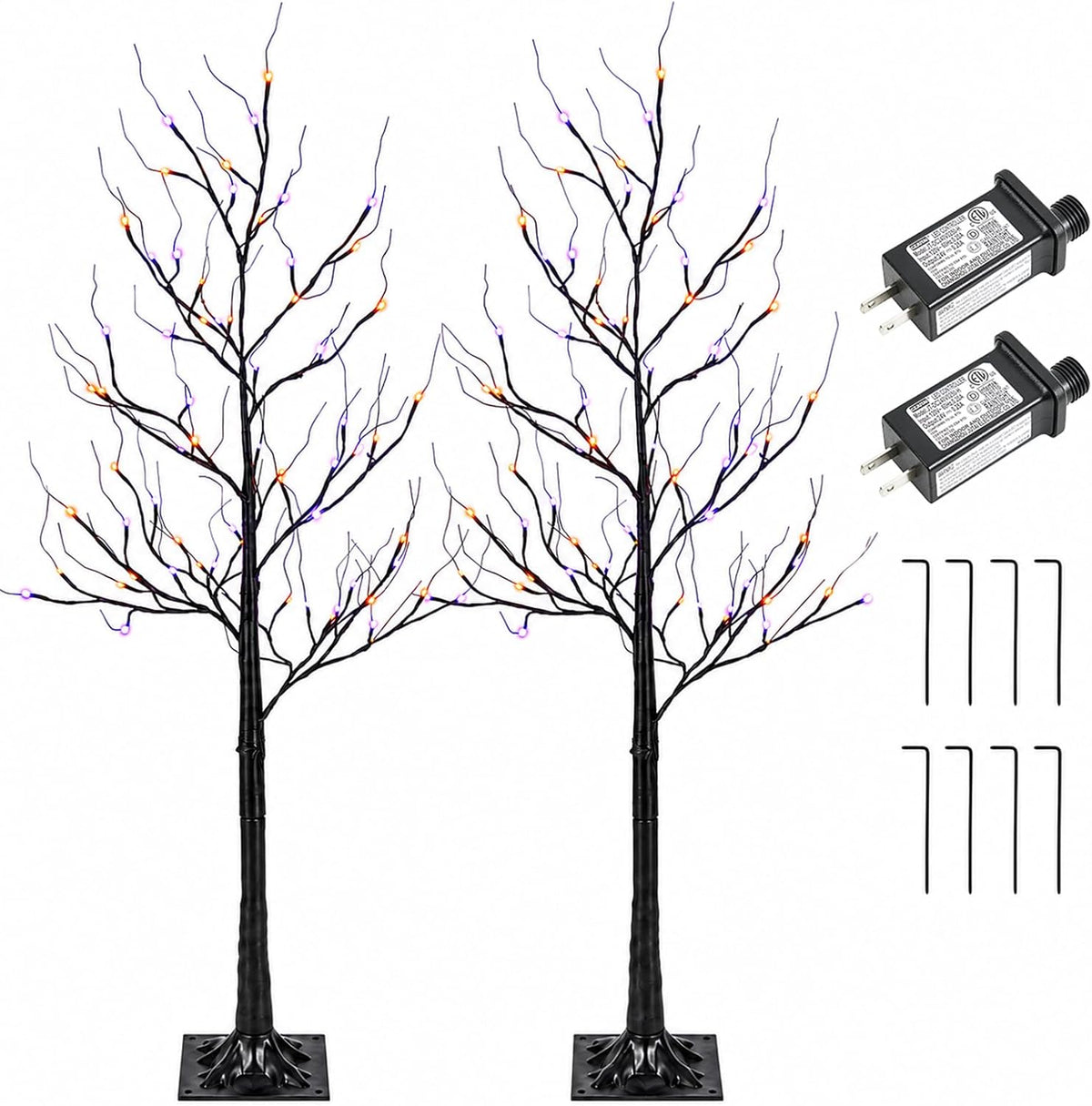 5FT LED Lighted Halloween Tree 2-Pack Orange and Purple Lights Décor