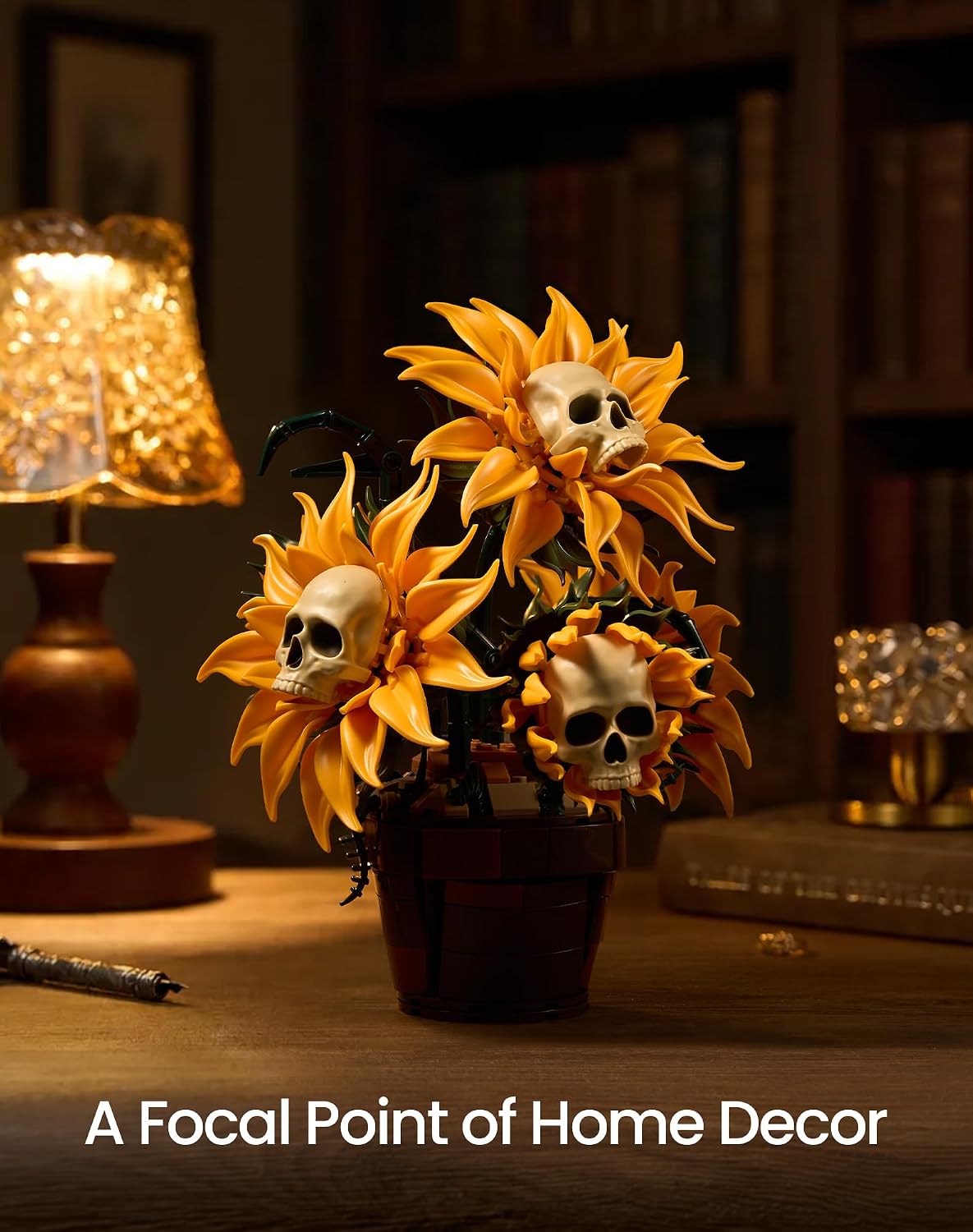 Gothic Skull Sunflower Potted Halloween Building Set for Adults