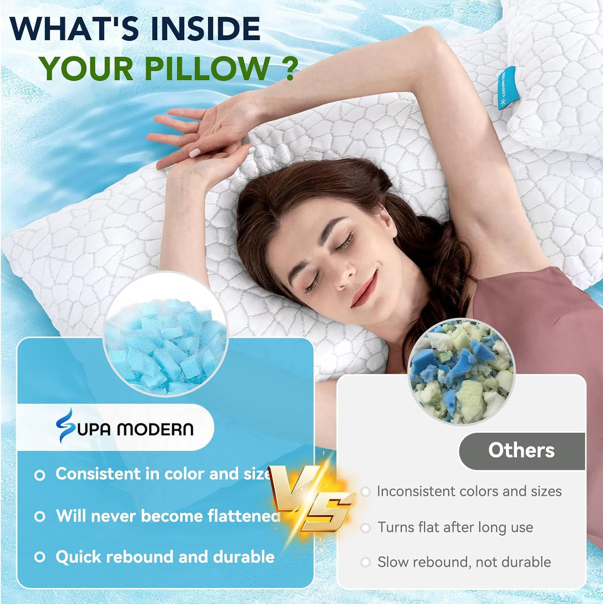 SUPA MODERN Cooling Pillow Queen Size Set of 2, CertiPUR-US Shredded Memory F...