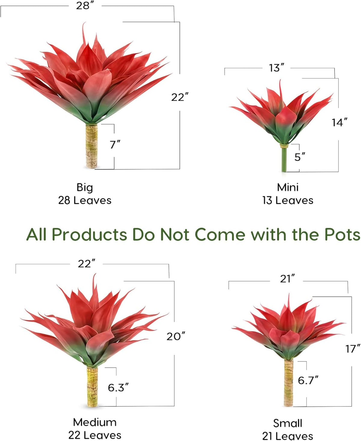 Velener Fall Fake Agave Artificial Plant, Red Fake Succulents Plant for Room ...