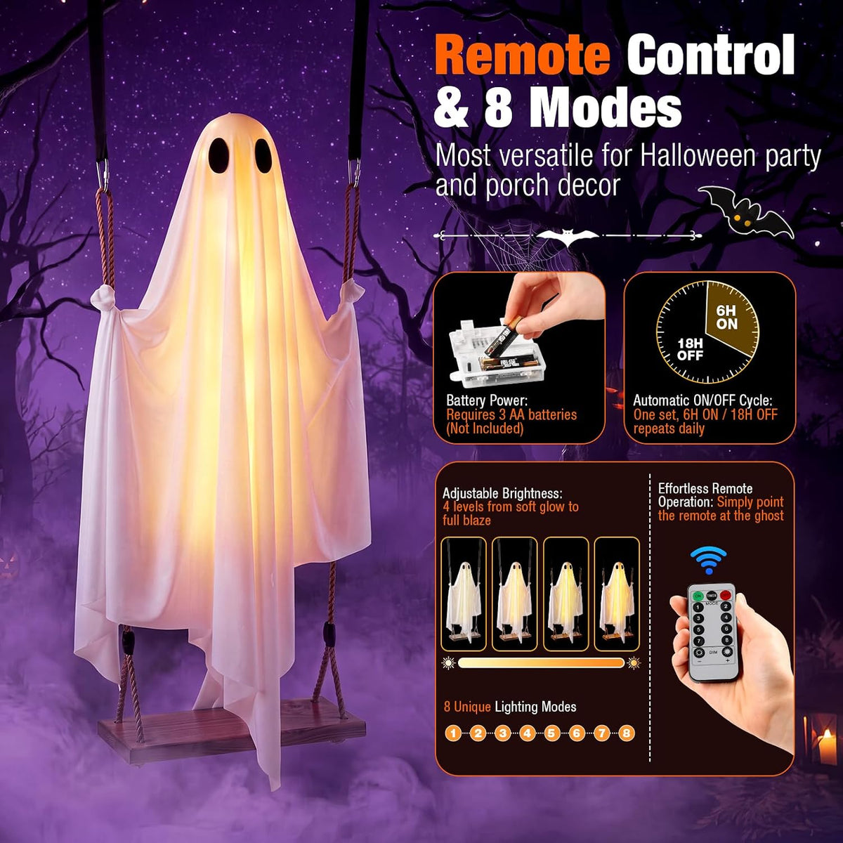 Eoubed Halloween Decorations Outdoor 6FT Large Hanging Swinging Ghost Decor
